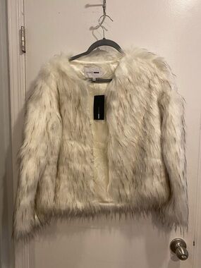 Fashion Nova Cream Faux Fur Open-Front Jacket